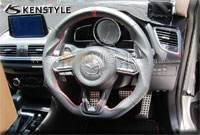 Kenstyle  JAPAN MAZDA3 | M3 | AXELA  (BM,BM2FS,BMEFS,BM5FS,BM5AS,BM5FP,BM5AP,BYEFP,SkyActiv,SkyActiv-Diesel,Hybird) modification car performance tuning motorsports automotive racing automovtive part  D-Shaped Steering Wheel | Leather with Silver stitching MB02