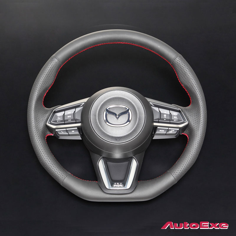 AUTOEXE JAPAN MAZDA CX5 | CX-5 (KF, KF2P, KF5P, KFEP,SkyActiv,SkyActiv-Diesel,istop) modification car performance tuning motorsports automotive racing automovtive conversion partD-Shaped Leather Steering Wheel with red stitching D型平底絨皮呔盤(方向盤)帶紅色縫線 MBB1370-03