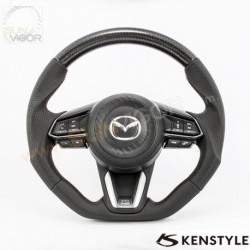 17-18 Mazda3 [BM, BN] Kenstyle D-Shaped Carbon Top Leather Steering Wheel