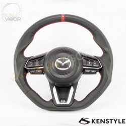 17-18 Mazda3 [BM, BN] Kenstyle D-Shaped Red Center Line NAPPA Leather Steering Wheel MD03