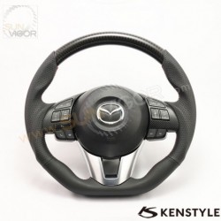 13-16 Mazda3 [BM, BN] Kenstyle D-Shaped Carbon Top Leather Steering Wheel