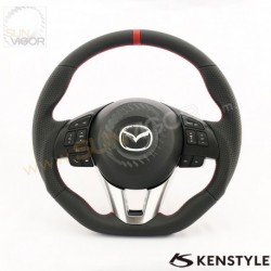 13-16 Mazda3 [BM, BN] Kenstyle D-Shaped Red Center Line NAPPA Leather Steering Wheel