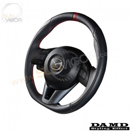 13-16 Mazda3 [BM, BN] Damd D-Shaped Red Center Line NAPPA Leather Steering Wheel SS360ML