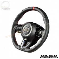 17-18 Mazda3 [BM, BN] Damd D-Shaped Red Center Line NAPPA Leather Steering Wheel