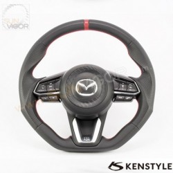 2019+ Mazda2 [DJ] Kenstyle D-Shaped Red Center Line NAPPA Leather Steering Wheel MD03
