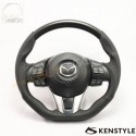 15-18 Mazda2 [DJ] Kenstyle D-Shaped Carbon Top Leather Steering Wheel