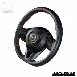 15-18 Mazda2 [DJ] Damd D-Shaped Red Center Line NAPPA Leather Steering Wheel SS360ML