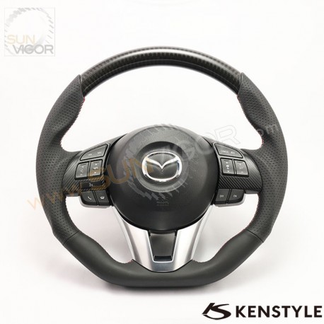 15-16 Mazda CX-3 [DK] Kenstyle D-Shaped Carbon Top Leather Steering Wheel MA07