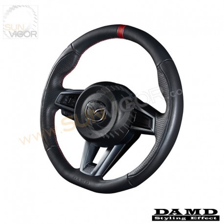 2016+ Miata [ND] Damd D-Shaped Leather Steering Wheel with red stitching  SS358ML