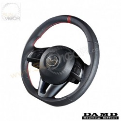 13-16 Mazda6 [GJ] Damd D-Shaped Leather Steering Wheel with red stitching SS365ML