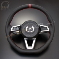 2016+ Miata [ND] AutoExe D-Shaped Leather Steering Wheel with red stitching MND137003