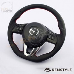 13-16 Mazda6 [GJ] Kenstyle D-Shaped Leather Steering Wheel with red stitching